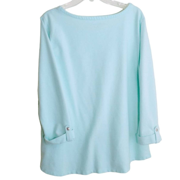 CROFT & BARROW 3/4 Sleeve Soft Knit Top Womens Size M Scoop Neck Blue Pullover - Picture 5 of 8